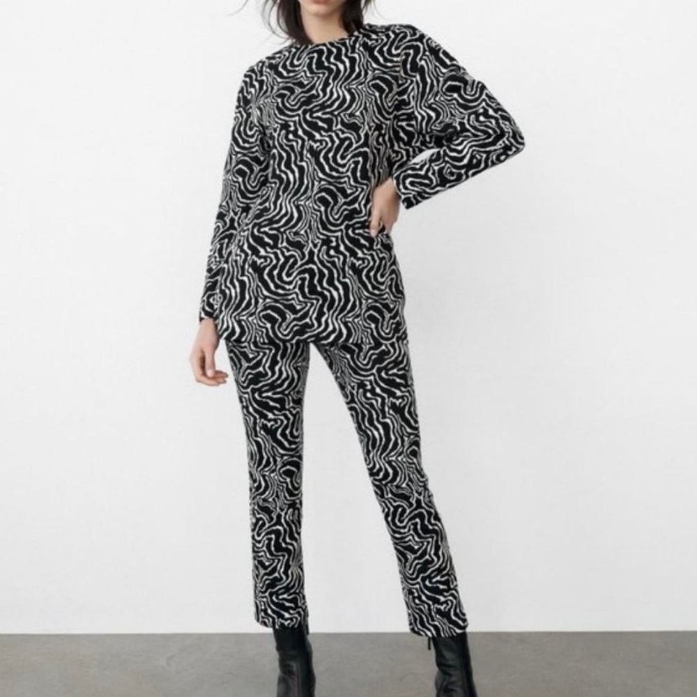 Zara Black and White Patterned Women's Pants